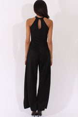 Black Bandeau Choker Split Detail Jumpsuit - Rosy