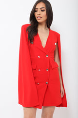 Red Cape Style Blazer Dress - Rosy