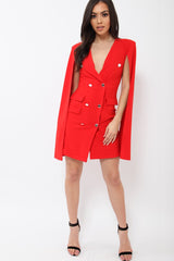 Red Cape Style Blazer Dress - Rosy