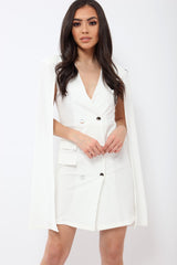 White Cape Style Blazer Dress - Rosy