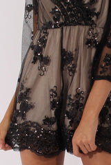 Black Mesh Layer Sequin Playsuit - Rowan