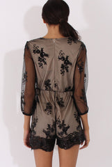 Black Mesh Layer Sequin Playsuit - Rowan