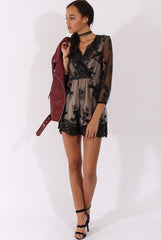Black Mesh Layer Sequin Playsuit - Rowan