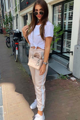 Nude Reflective Stripe Detail Joggers - Rosealee