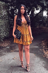 Mustard Embroidered Tiered Baby Doll Dress - Rowen