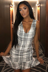 White Check Boucle Pearl Detail Dress - Darcy