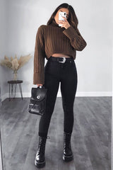 Khaki Wide Rib Roll Neck Jumper - Joyanna