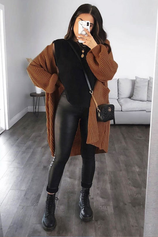 Brown Longline Knit Cardigan - Abbie