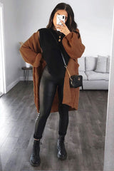 Brown Longline Knit Cardigan - Abbie