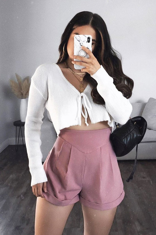 Mauve High Waisted Tailored Shorts - Emile