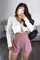 Mauve High Waisted Tailored Shorts - Emile