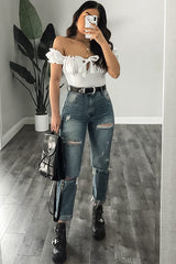 Cream Ruffle Tie Front Bardot Crop Top - Pandora