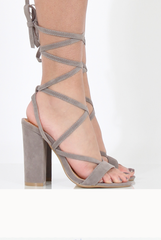 Grey Suede Lace Up Block Heels - Ruby