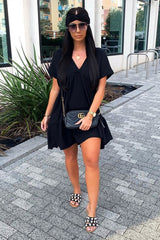 Black Plunge Neckline Tiered Dress - Caralyn