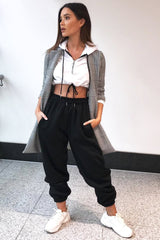 White Zip Front Drawstring Waist Hoodie Crop Top - Rudi