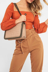 Rust Button Front Puff Sleeve Crop Top - Analiese