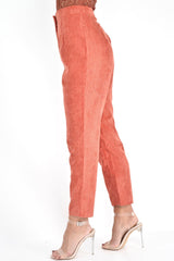 Rust Corduroy High Waist Tapered Trousers - Emmelia