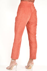 Rust Corduroy High Waist Tapered Trousers - Emmelia