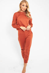 Rust Ripped Knee Cut Out Loungewear Set - Demmi