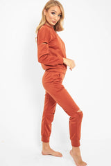 Rust Ripped Knee Cut Out Loungewear Set - Demmi