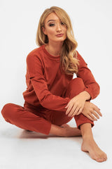 Rust Ripped Knee Cut Out Loungewear Set - Demmi