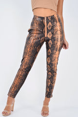 Rust Snake Coated Zip Front Trousers - Destynie