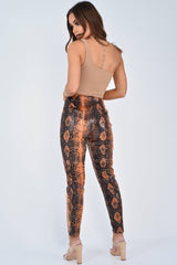 Rust Snake Coated Zip Front Trousers - Destynie
