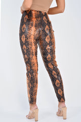 Rust Snake Coated Zip Front Trousers - Destynie