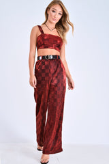 Red Shimmer Checkerboard Wide Leg Trousers - Beatriz