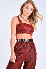 Red Shimmer Checkerboard Wide Leg Trousers - Beatriz