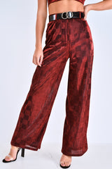 Red Shimmer Checkerboard Wide Leg Trousers - Beatriz