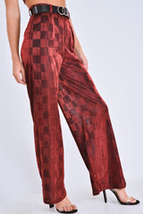 Red Shimmer Checkerboard Wide Leg Trousers - Beatriz