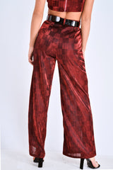 Red Shimmer Checkerboard Wide Leg Trousers - Beatriz