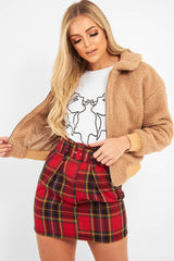 Tan Borg Cropped Bomber Jacket - Heidy