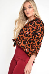 Rust Leopard Print Tie Waist Blouse - Kimaya