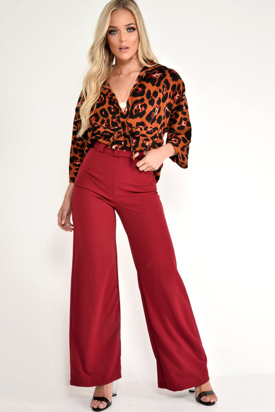 Rust Leopard Print Tie Waist Blouse - Kimaya
