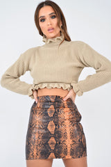 Beige Ruffle Hem Chunky Knit Crop Jumper - Alannah