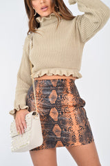 Rust Snake Coated Mini Skirt - Lydianna