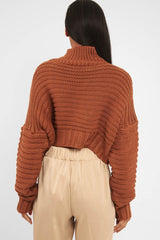 Rust Cable Knit Sleeve Detail Jumper - Miyonna