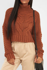 Rust Cable Knit Sleeve Detail Jumper - Miyonna