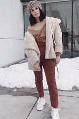 Rust Corduroy Belted Tapered Trousers - Janelle