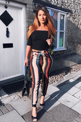 Multi Rust Stripe Tie Waist Tapered Trousers - Midori