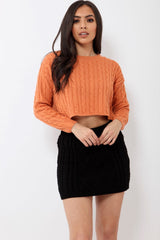 Rust Cable Knit Cropped Jumper - Georgie