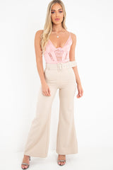 Dusty Pink Satin Lace Plunge Bodysuit - Zaida