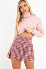 Pink Rib Knit Roll Neck Crop Jumper - Rylan