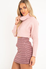 Pink Rib Knit Roll Neck Crop Jumper - Rylan