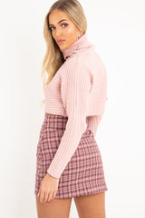 Pink Rib Knit Roll Neck Crop Jumper - Rylan
