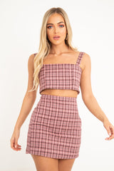 Pink Checked Bodycon Mini Skirt - Adaya