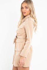 Camel Utility Belted Zip Front Shirt Dress - Meliyah