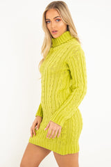 Lime Cable Knit Roll Neck Jumper Dress - Matilda